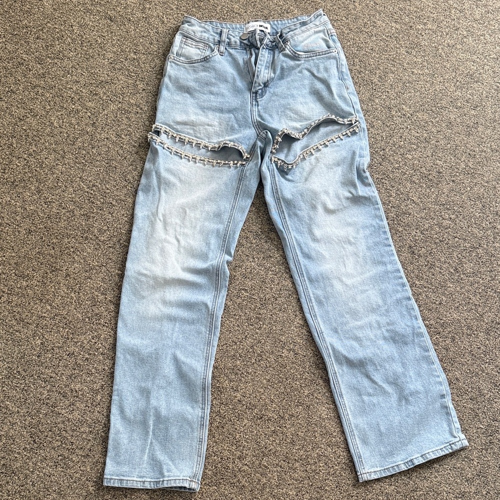 Fashion Nova bedazzled cut out jeans